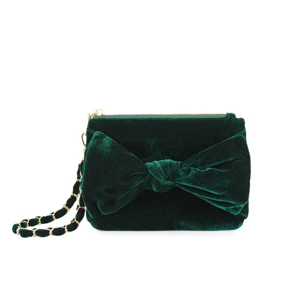NWT‎ Shiraleah Emerald Green Bea Bow Wristlet With Velvet & Gold Chain